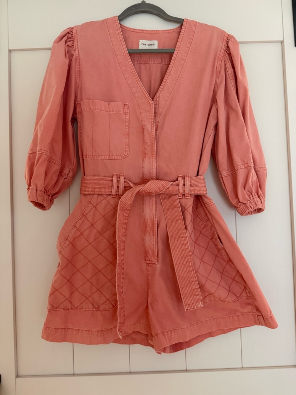 DRIFTWOOD Coral Pink Utility Romper with Belt